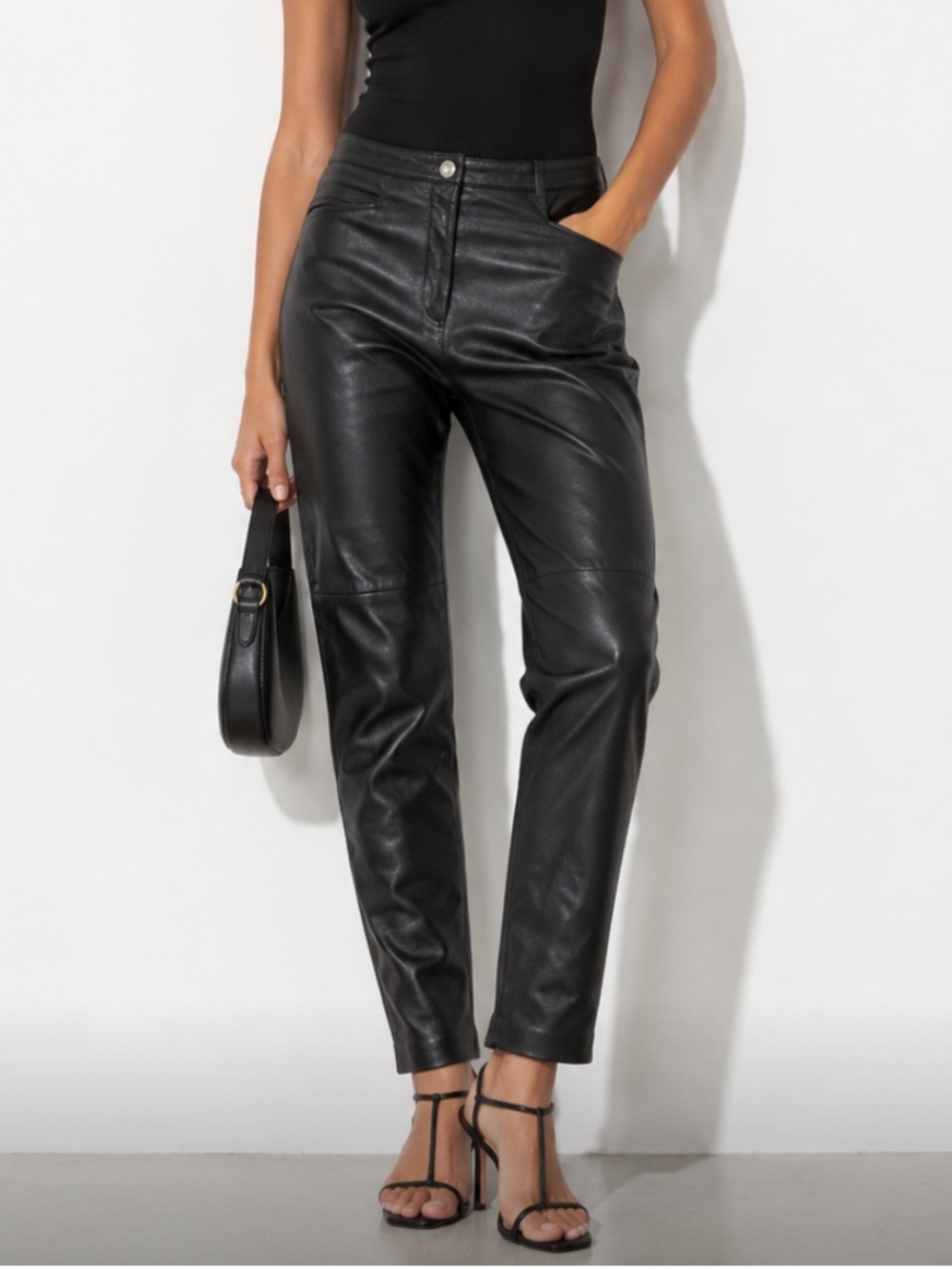 HUGO BUSCATI 100% Leather Black Straight-Leg Pants Size Small
